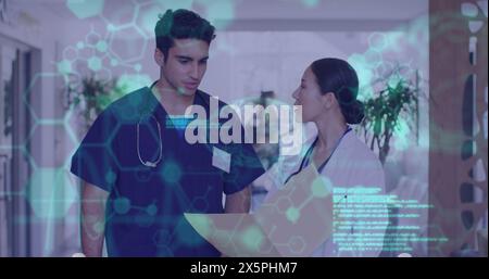 Image of scientific data processing over diverse doctors Stock Photo