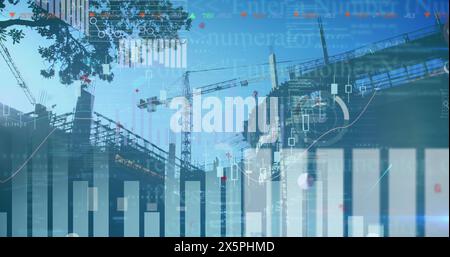 Image of data processing over cityscape Stock Photo