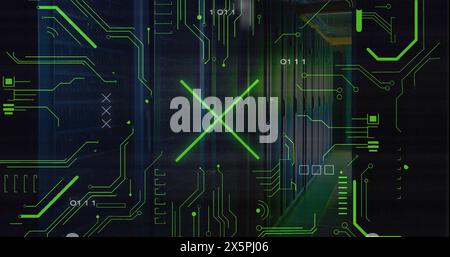Image of shapes and data processing on black background Stock Photo