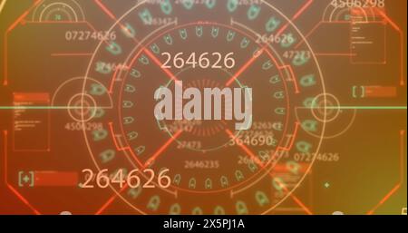 Image of changing numbers, mandala pattern and computer language over abstract background Stock Photo