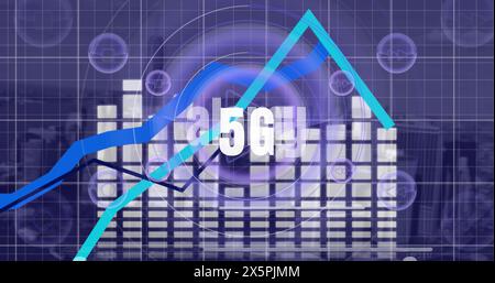 Image of 5g text over moving shapes Stock Photo