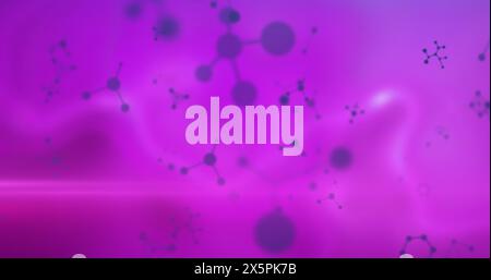 Image of molecules over purple background Stock Photo