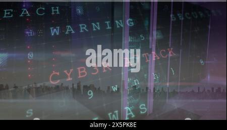 Image of data processing over cityscape Stock Photo