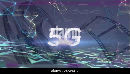 Image of 5g text over data processing and cogs Stock Photo