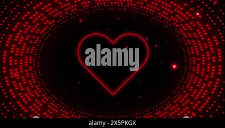 Image of neon heart over flashing red light pattern Stock Photo