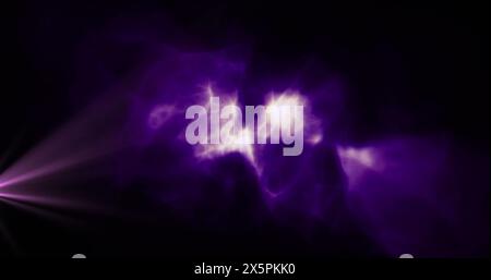 Image of light spots and shapes moving over black background Stock Photo