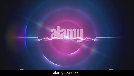 Image of light spots and circles moving over black background Stock Photo
