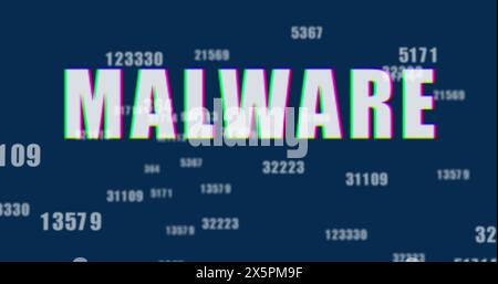 Image of malware text and numbers processing over blue background Stock Photo