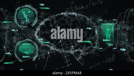Image of dna strand, human brain and scientific data processing Stock Photo