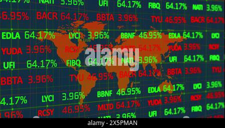 Image of financial data processing over world map Stock Photo
