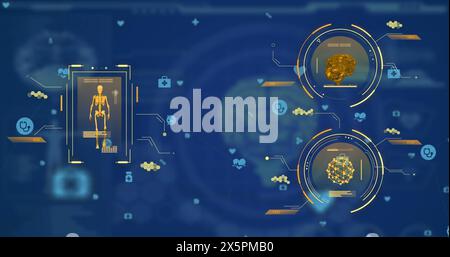Image of human brain and body with scientific data processing Stock Photo