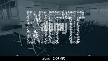 Image of nft text and data processing over office Stock Photo