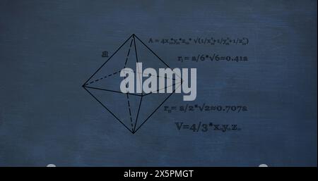 Image of mathematical data processing over blue background Stock Photo