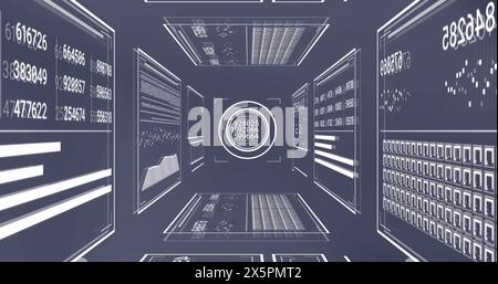 Image of interface with statistical data processing against grey background Stock Photo