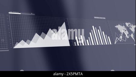 Image of interface with statistical data processing against grey background Stock Photo