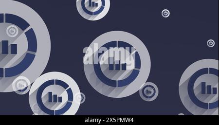Image of multiple bar graph icons floating against against grey background Stock Photo