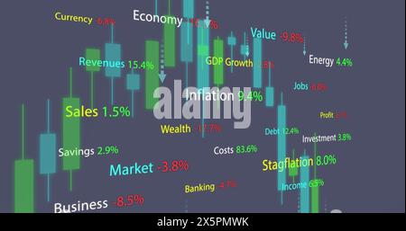 Image of financial data processing against grey background Stock Photo
