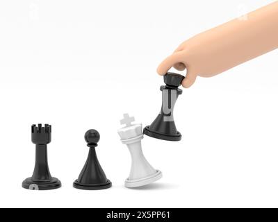 Business strategy. Strategist holding in hand chess figure black king. Victory in battle. Concept planning and management.Winning success.3D rendering Stock Photo