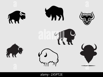 Minimal Black Bison icon illustration design Stock Vector