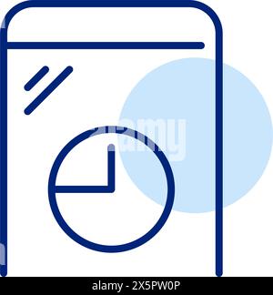 Smartphone with a pie chart on the screen. Visualization of data or statistics on the device. Financial analytics. Pixel perfect, editable stroke vect Stock Vector