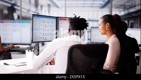 Kanban Project Management Software On Laptop. Digital Calendar Schedule Stock Photo
