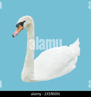 Low Polygon, Poly of White Swan. Isolated on Blue Background. Vector. Stock Vector