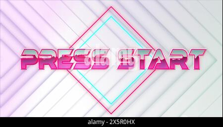 Image of press start text on rhombuses with abstract pattern over white background Stock Photo