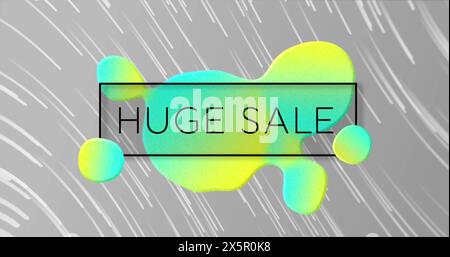 Image of huge sale text in rectangle with abstract pattern over lines moving in spiral pattern Stock Photo