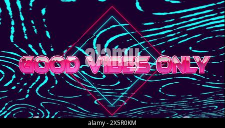 Image of good vibes only text on rhombuses with circular pattern over black background Stock Photo