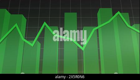 Image of green line over statistics and data processing Stock Photo