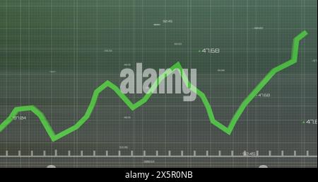 Image of green line with statistics and data processing over grid Stock Photo