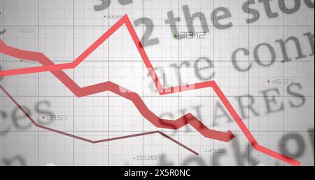Image of red lines over grid and data processing Stock Photo