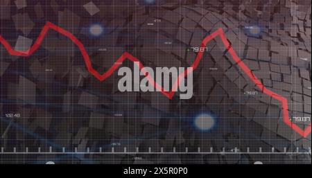 Image of red line over grid and data processing Stock Photo