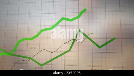 Image of green lines over grid and data processing Stock Photo