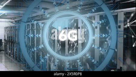 Image of 6g text and data processing over computer servers Stock Photo