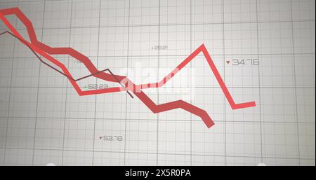 Image of red lines over grid and data processing Stock Photo