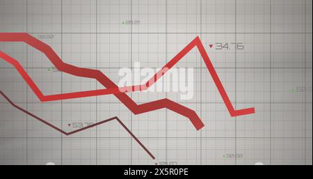 Image of red lines over grid and data processing Stock Photo