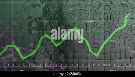 Image of green line over grid and data processing Stock Photo