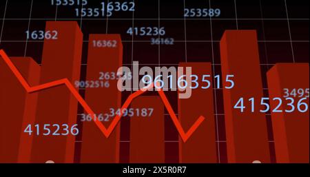 Image of changing numbers with graphs on grid pattern over black background Stock Photo