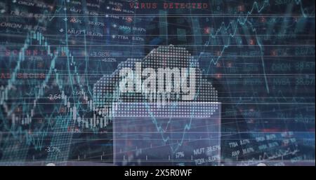 Image of financial data and digital padlock in digital space Stock Photo