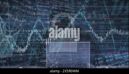 Image of financial data and digital padlock in digital space Stock Photo