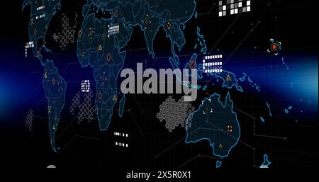 Image of data processing with statistics over world map Stock Photo