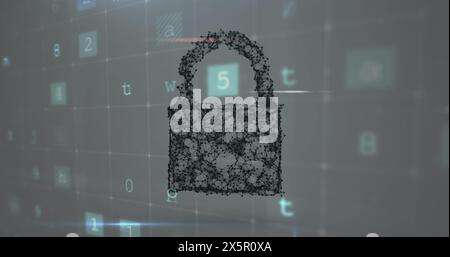 Image of cyberattack text, data processing over security padlock Stock Photo