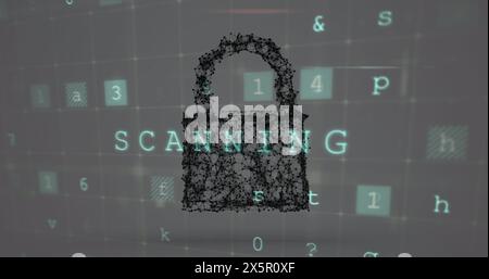 Image of cyberattack text, data processing over security padlock Stock Photo