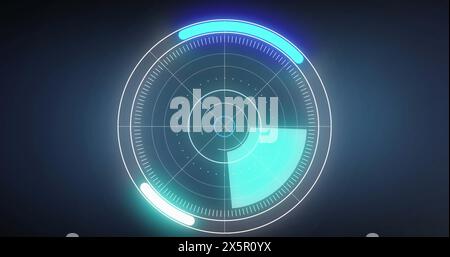 Round scanner over multiple graphs against round scanner and data processing on blue background Stock Photo