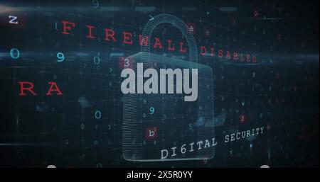 Image of cyberattack text, data processing over security padlock Stock Photo