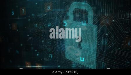 Image of cyberattack text, data processing over security padlock Stock Photo