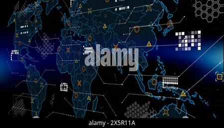 Image of data processing with statistics over world map Stock Photo
