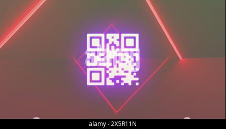 Image of qr code over neon shapes Stock Photo