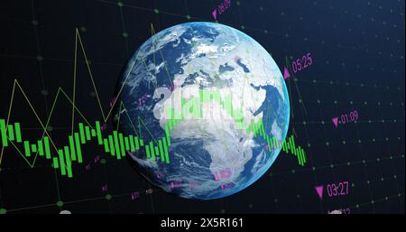 Image of financial data processing over globe Stock Photo